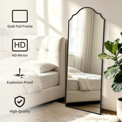 Besdomus Scalloped Full Length Mirror: 21"x56" Black Arched Floor Mirror