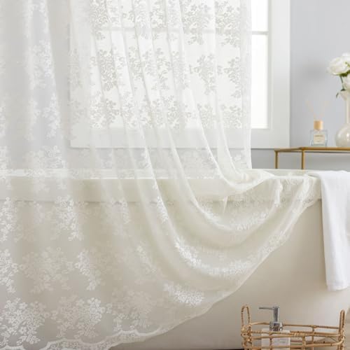 TUDECO Ivory Lace Shower Curtain with Valance, 72 x 72, Vintage Style