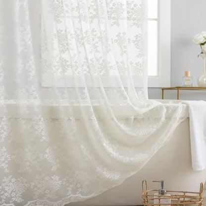 TUDECO Ivory Lace Shower Curtain with Valance, 72 x 72, Vintage Style