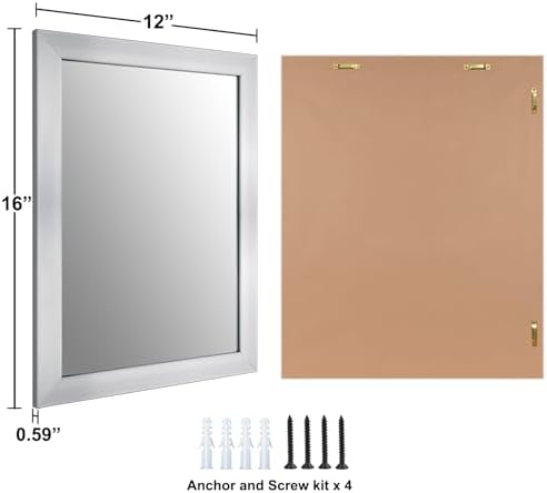 Ruomeng Wall Mirror Rectangle Decorative Mirror 12x16 Inch, Nickel