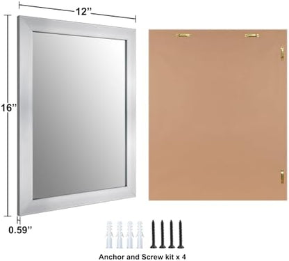 Ruomeng Wall Mirror Rectangle Decorative Mirror 12x16 Inch, Nickel