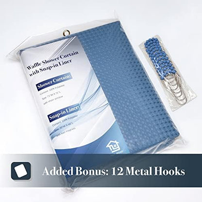 N&Y HOME Waffle Weave Shower Curtain with Snap Liner 71x72 Moonlight Blue