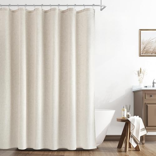 Naturoom Linen Shower Curtain 88 Inch Long for Bathroom Beige 1 Panel