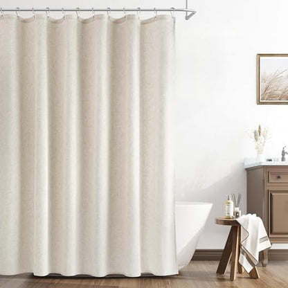 Naturoom Linen Shower Curtain 88 Inch Long for Bathroom Beige 1 Panel