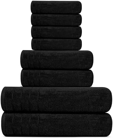 Tens Towels 8 Piece Towel Set, 2 XL Bath, 2 Hand, 4 Washcloth, Black
