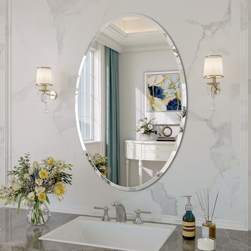 Frameless Oval Mirror, 20"x30" Oval Beveled Bathroom Mirrors