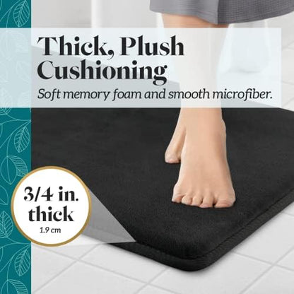 Memory Foam Bath Mat Non Slip Absorbent Super Cozy Velvet Bathroom Rug Carpet (22 inches X 36 inches, Black)
