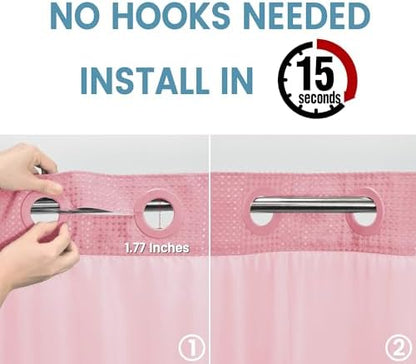 EUTXL Heavyweight Waffle No Hook Shower Curtain with Liner, 71x74, Pink