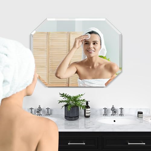 Silver Wall Mirror-Beveled Edge Frameless Mirror for Bathroom, Vanity, Bedroom, Rectangle Mirrors （24X32inch）