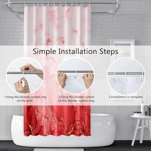 Red Marble Waterproof Bathroom Shower Curtain 72x72 inches