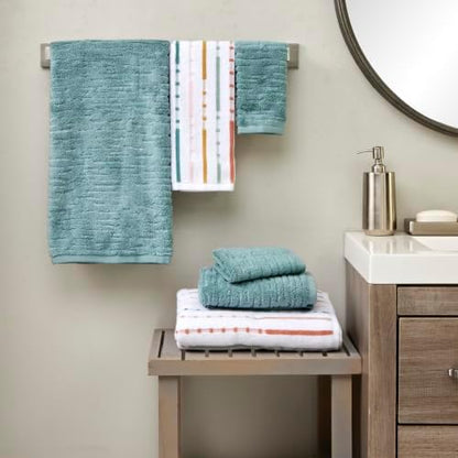 SKL Home CloudSoft/Modesto Stripe Bath Towel Set, 6-Piece, Teal/Multi