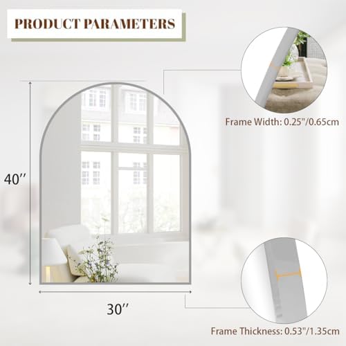 BEAUTYPEAK 30"x40" Arch Bathroom Wall Mirror, Silver