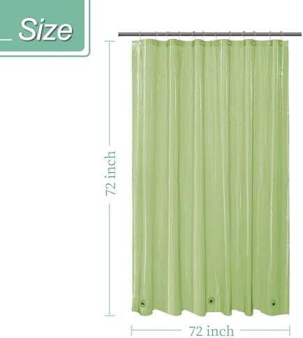 Mrs Awesome Clear Green Shower Curtain Liner with 3 Magnets, 72x72