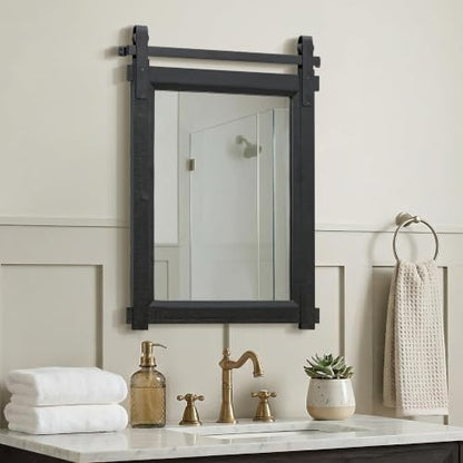 Besdomus Rustic Bathroom Vanity Mirror: 22"x30" Black Farmhouse Barn Door