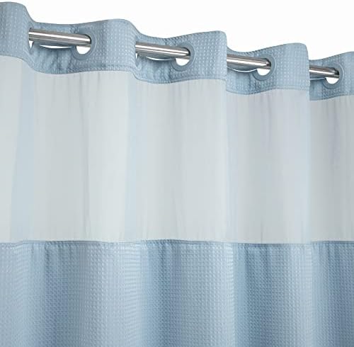 River Dream Heavyweight Waffle No Hook Shower Curtain with Liner,Blue,54x80