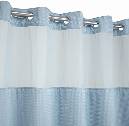River Dream Heavyweight Waffle No Hook Shower Curtain with Liner,Blue,54x80