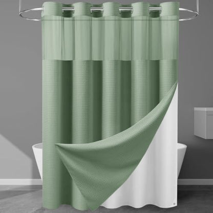 EUTXL Heavyweight No Hook Shower Curtain with Liner, Sage Green,71x86