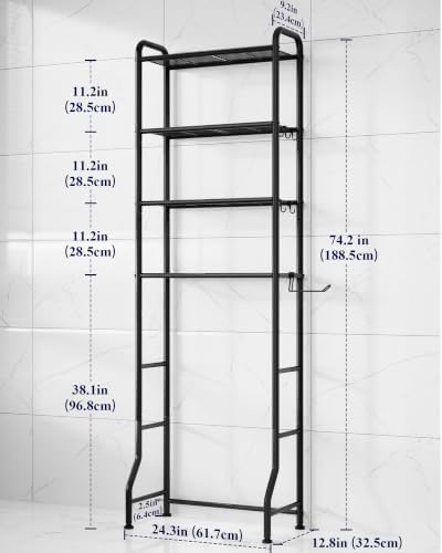 Kitsure Over Toilet Storage Rack, 74.2" H Space-Saving, Holder & Hooks