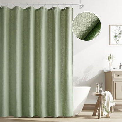 Naturoom Linen Shower Curtain 84 Inch Long for Bathroom Sage Green 1 Panel