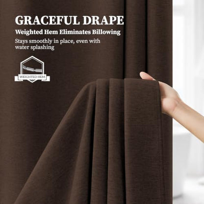 BTTN 84x72 Wide Linen Textured Waterproof Thick Cloth Shower Curtain, Brown