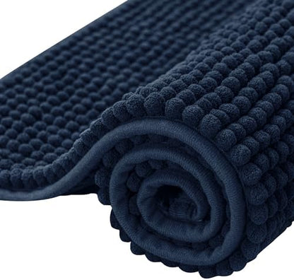 SUBRTEX Bathroom Rugs Chenille Bath Rug Soft Short Plush Bath Mat Soft Shower Mat Water Absorbent Shower Mat Quick Dry Machine Washable(Navy,18" x 24")