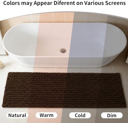 Disolla Brown Bathroom Runner Rug 24x60 Inch - Large Long Chenille Bath Mat, Thick Shaggy Plush Absorbent Floor Mat, Non-Slip Runner for Master Bathroom and Bedside