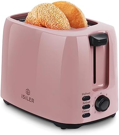 iSiLER 2 Slice Toaster, 1.3 Inches Wide Slot Bagel Toaster with 7 Shade Settings and Double Side Baking, Removable Crumb Tray, Defrost Cancel Function Pink | 1.3in Extra Wide Slots, 750W Even Double-Side Toasting, Defrost Reheat Cancel Modes, Removable...