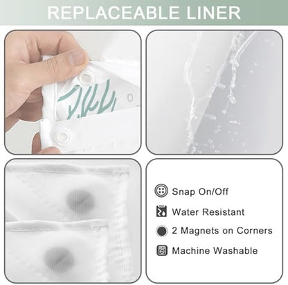No Hook Shower Curtain and Liner Set, Green Beach Coastal 71x74