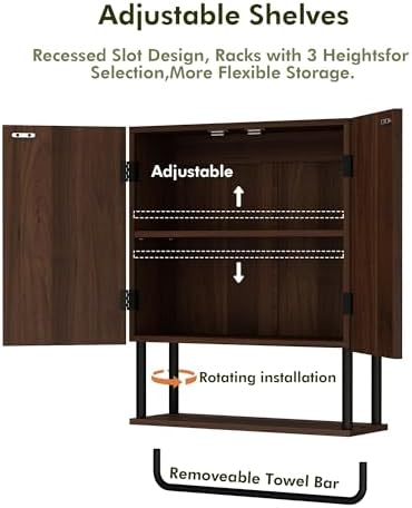 RUSTOWN Fluted Bathroom Wall Cabinet with 2 Doors, 3-Tier Medicine Cabinet