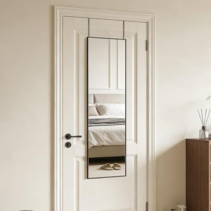 48x14 Inch Full Length Mirror Over the Door Hang or Wall Mounted Black