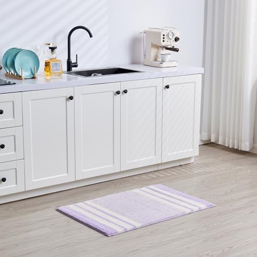 CozeCube Purple Striped 32"x20" Non Slip Washable Bath Mat