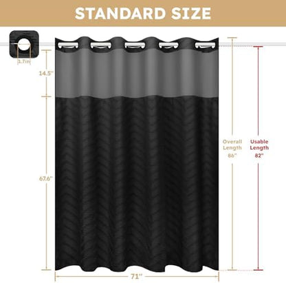 FADOTY Black No Hook Shower Curtain Set with Snap in Liner, 71'' x 86''