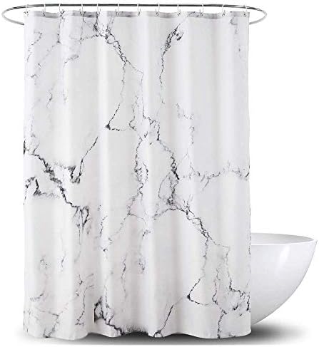 Marble Bathroom Shower Curtain,Grey and White Fabric Shower Curtain with Hooks,Unique 3D Printing,Decorative Bathroom Accessories,Water Proof,Reinforced Metal Grommets,Extra Long 72x96 Inches