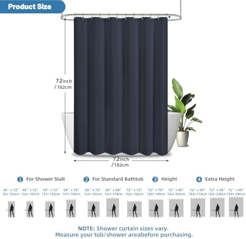 2-in-1 Waterproof Fabric Shower Curtain - No Separate Liner Needed, Hotel-Style Waffle Weave, Effortless Cleaning & Washable Bathroom Shower Curtain Set,72Wx72H,Navy Blue