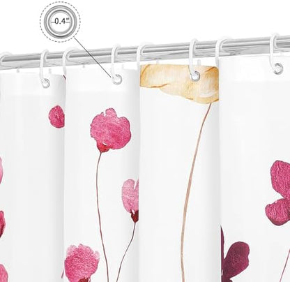 Gibelle Pink Yellow Beige Watercolor Floral Fabric Shower Curtain, 72x72