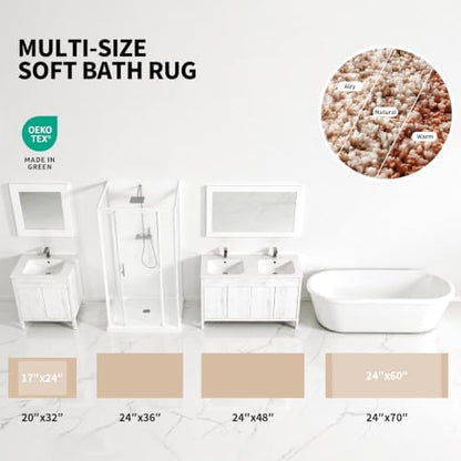 ILANGO Beige and White Bathroom Rugs 70" × 24" Non Slip & Super Absorbent Thick Soft, Washable Bath Carpet Runner for Floor, Microfiber Plush Shaggy Bath Mats for Bedroom Bathtub Shower Room