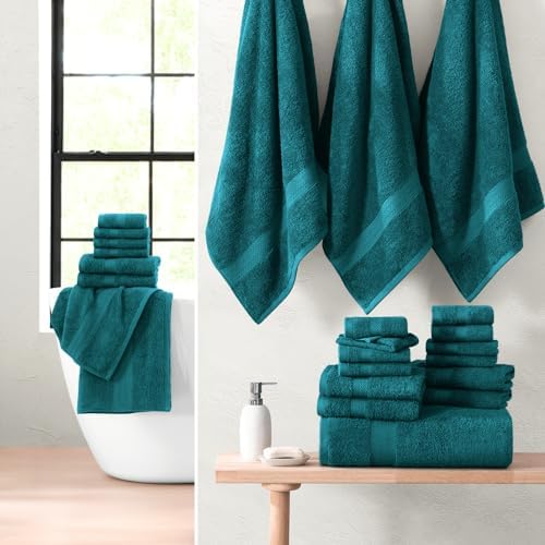 LANE LINEN Bath Towel Set 100% Cotton 24 Piece Soft Absorbent - Sea Port