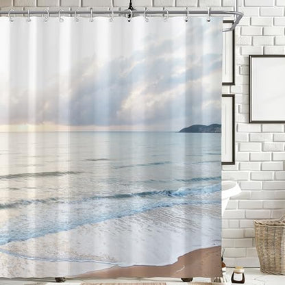 Ocean Beach Coastal Sea Scene Shower Curtain for Bathroom 72W*72H Inch Seaside Nautical Summer Beachy Landscape Sand Bathtub Decor Waves Seacoast Hawaiian Aesthetic Waterproof Polyester Fabric