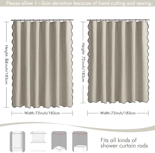 MIULEE Linen Scalloped Linen Shower Curtain 72x72 Inches