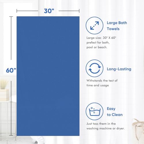 HOMEXCEL 4PK Bath Towel Set, 30x60 in, Absorbent Large Towels for Bathroom
