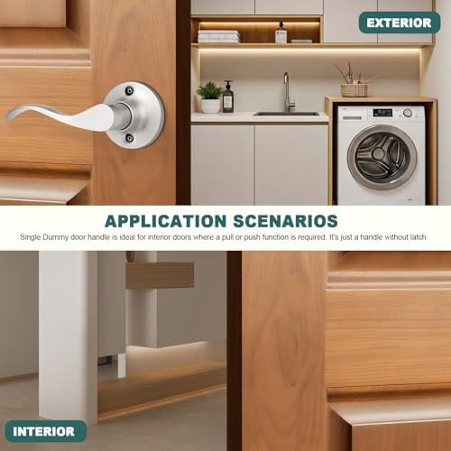 GOBEKOR 2 Pack Brushed Nickel Single Dummy Door Handles Wave Left-Handed Door Lever Non-Turning Lock Interior Closet French Door Handle