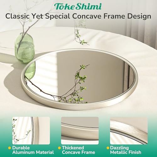 TokeShimi 30 Inch Brushed Nickel Mirror Round Tempered, Shatterproof Bathroom Vanity Mirror Circle, Metal Farmhouse Wall Mounted Mirror for Vanity, Entryway, Bedroom, Restroom, Living Room