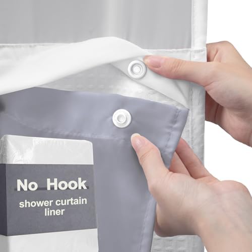 No Hook Shower Curtain Snap-in Fabric Replacement Liner Grey 71" W x 55" L