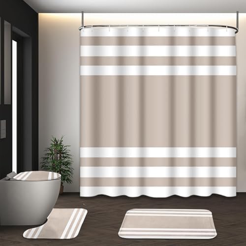Bathroom Sets with Shower Curtain and Rugs, 4 Pcs, Striped