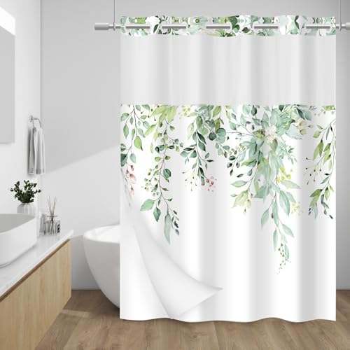 WITHLOC No Hook Shower Curtain with Liner, Eucalyptus Sage Green, 71x80
