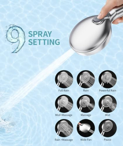 SR SUN RISE Filtered Shower Head with Handheld High Pressure 9 Spray Mode Showerhead Detachable Shower Head Water Softener Filters Beads for Hard Water Remove Chlorine 4 Filters Chrome