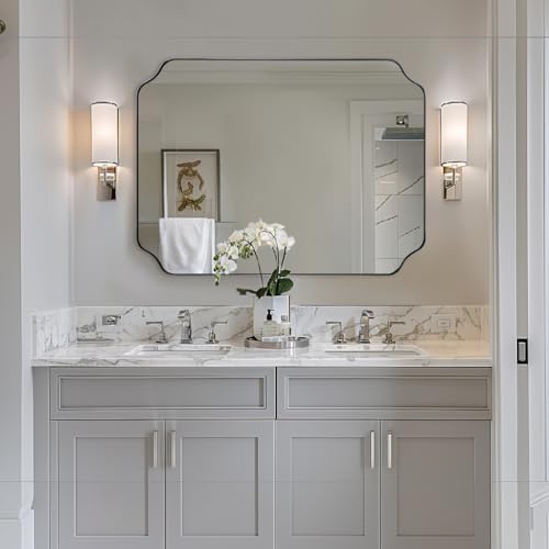 ANDY STAR Brushed Nickel Mirror 30x40 Inch, Rectangle Bathroom Mirror for Wall, Large Scalloped Wall Mirror in Anti-Rust Stainless Steel Metal 1’’ Frame, Wall Mounts Horizontally or Vertically