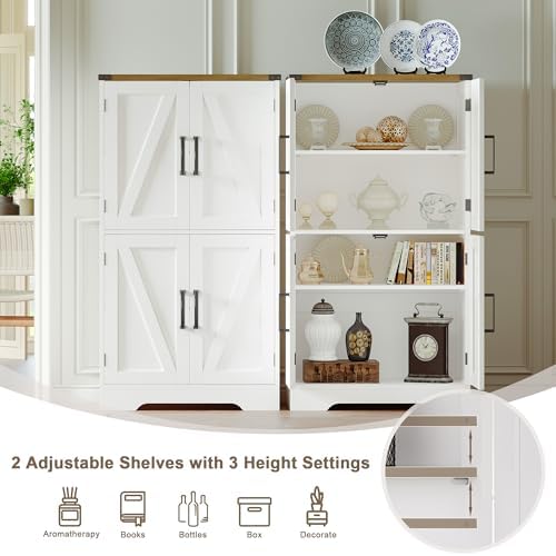 Treocho Farmhouse Bathroom Floor Cabinet with Adjustable Shelves