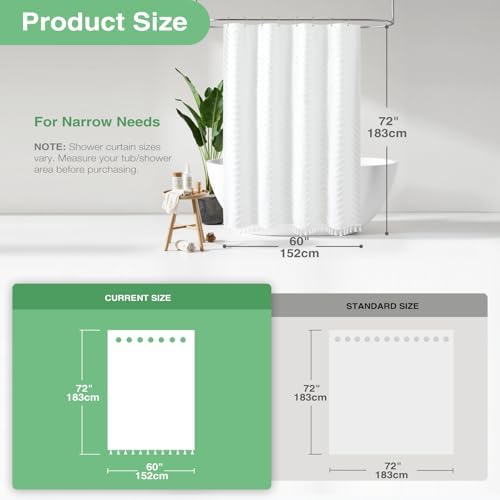 Dynamene Stall Boho Farmhouse Shower Curtain Tufted Chevron 60"x72" White
