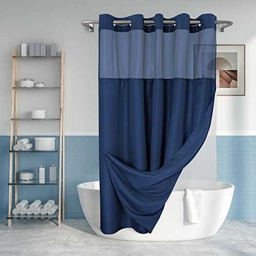 River Dream Extra Long No Hook Shower Curtain with Snap-in Liner, Navy